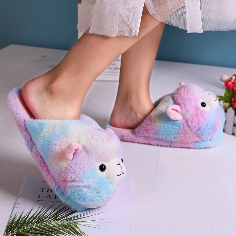 Women's Cute Alpaca Plush Slippers