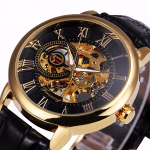3D Leather Mechanical Automatic Skeleton Watches for Men