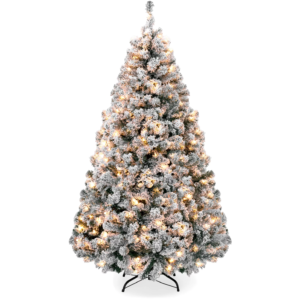 Best Choice Products 6ft Pre-Lit Holiday Christmas Pine Tree w/ Snow Flocked Branches, 250 Warm White Lights